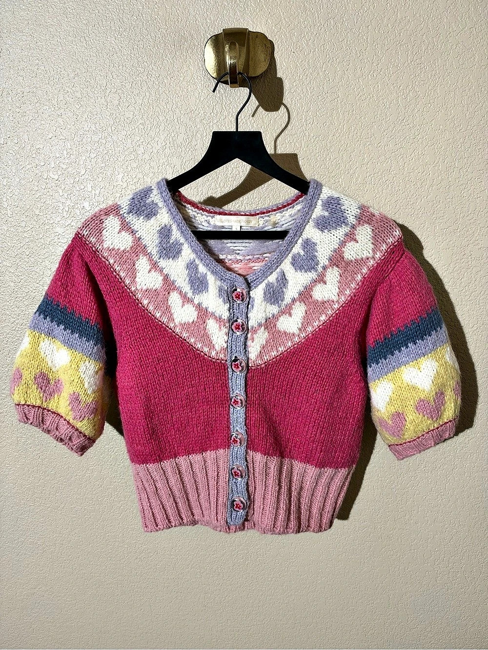 LoveShackFancy Shirelle Cardigan Color Block Pink & Purple Small